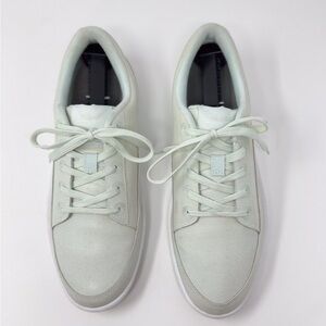 Allbirds Plant Pacer Sneaker in Dreamy Green Blizzard. Vegan leather. Comfort. 7
